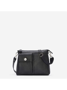 Roots The Villager Cervino Pebbled Black Leather Crossbody Bag